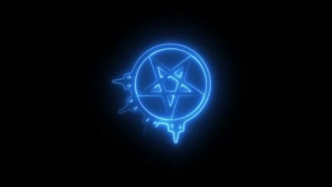 Glowing blue pentagram symbol with light effects Stock Footage 345629705