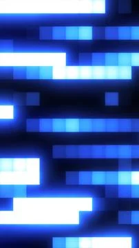 Glowing blue pixel bars arranged in horizontal patterns, creating a futuris.. Illustrazione stock