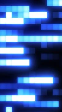 Glowing blue pixel bars arranged in horizontal patterns, creating a futuristi Illustrazione stock