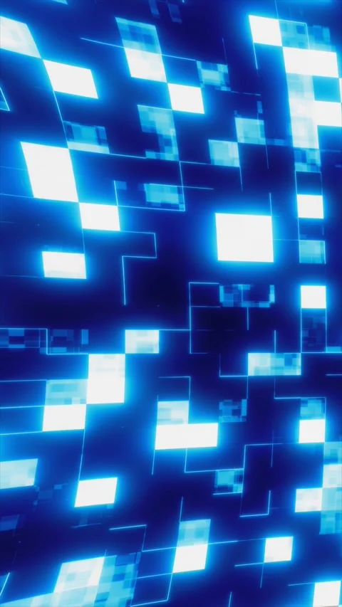 Glowing blue pixel blocks and digital lines forming an abstract tech grid, .. Stock Footage 330611110
