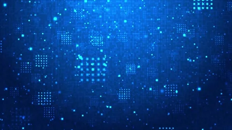 Glowing blue pixel data visual square blocks, dotted grid, and abstract digital Stock Footage 340479752