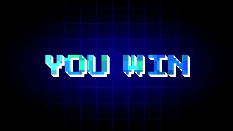 Glowing Blue Pixel Font YOU WIN Retro Arcade Game Text Stock Footage 337390837