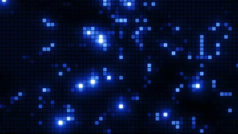 Glowing Blue Pixel Grid, Digital Data Transfer &amp; Tech Network Animation, 4K Loop Stock Footage 309329373