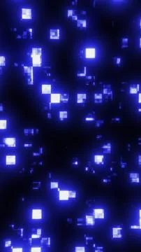 Glowing blue pixel squares float on a dark digital background, suggesting d.. 스톡 일러스트