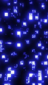 Glowing blue pixel squares float on a dark digital background, suggesting d.. 库存插图