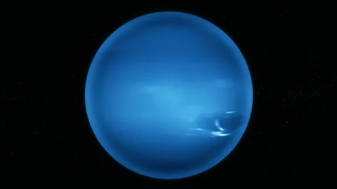 Glowing blue planet floating in dark space with faint stars in the background Stock Footage 340382776