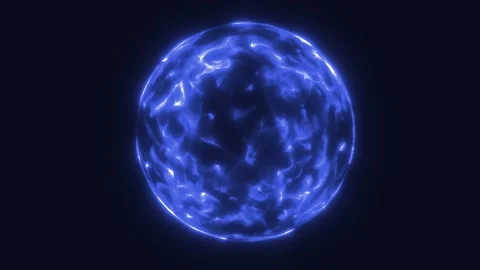 Glowing blue plasma sphere on dark background with electric texture Stock Footage 330435970