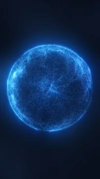Glowing blue plasma sphere with delicate inner filament patterns on a dark .. Illustrazione stock