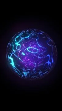 Glowing blue plasma sphere with electric flowing lines and a purple core, i.. Stock Illustration