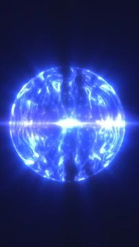Glowing blue plasma sphere with electric filaments and lens flare on dark b.. Stock Illustration