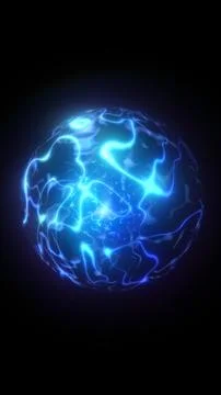 Glowing blue plasma sphere with electric light trails, cosmic energy, and f.. Stock Illustration