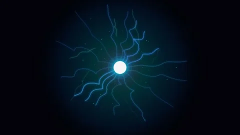 A glowing blue plasma sphere emitting radiant electrical light currents Stock Footage 335145935