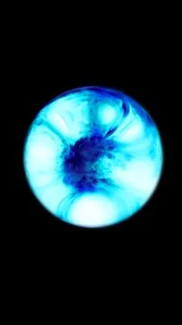Glowing blue plasma sphere with fluid inner textures isolated on a black ba.. Stock Illustration