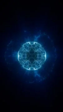 Glowing blue plasma sphere radiates electric energy against a dark backgrou.. Stock Illustration