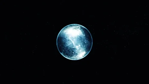 Glowing blue Pluto planet in space with a dark starry background Stock Footage 318107538
