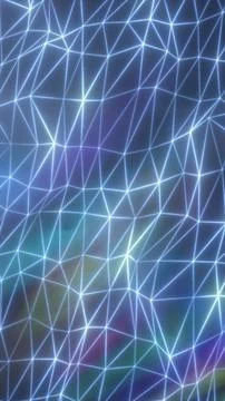 Glowing blue polygon wireframe mesh with connected triangles, futuristic di.. Illustrazione stock