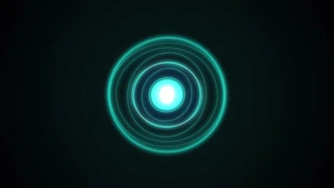 Glowing blue pulsing with concentric rings in dark technological space Stock Footage 340907680