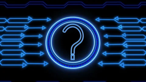 Glowing blue question mark within a circular frame and arrows pointing inwa.. Stock Footage 321625822