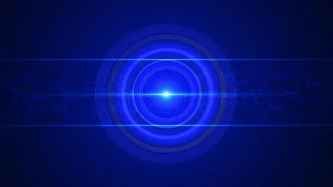 Glowing blue radar lens visual concentric rings, hexagonal pattern, and bright h Stock Footage 340526201