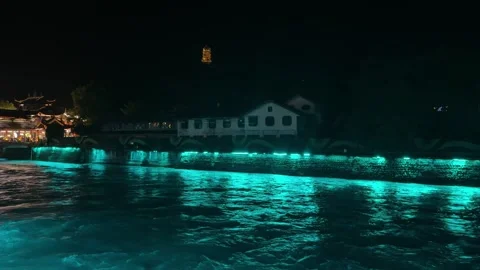 Glowing Blue Rapids Under Ancient Nanqiao Bridge Stock-Footage 334827152