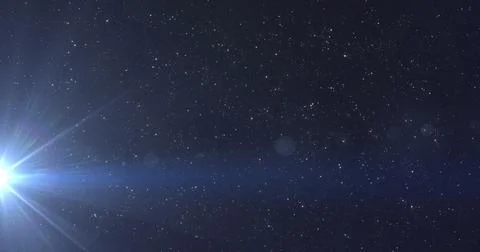 Glowing blue rays of light moving in the night sky Stock Illustration