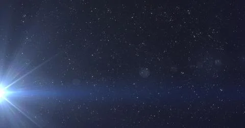 Glowing blue rays of light moving in the night sky Stock Illustration