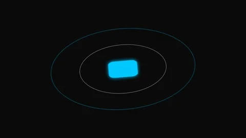 A glowing blue rectangle surrounded by concentric elliptical orbital lines Video stock 339615824