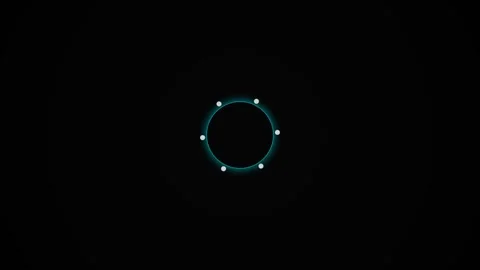 A glowing blue ring centered with six small white dots on black background Video stock 339616679