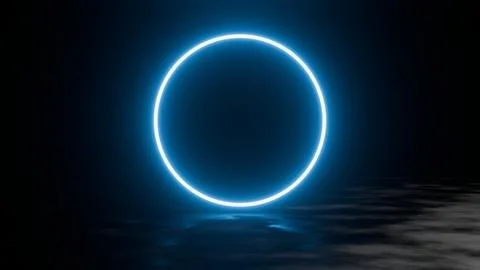 Glowing blue ring standing in the middle of the darkness Stock Illustration