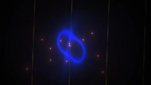 Glowing blue ring with white and red dots on black background. Stock Footage 336696064