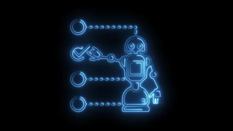Glowing blue robot automation process with task checklist on a black backgrou Stock Footage 316674243