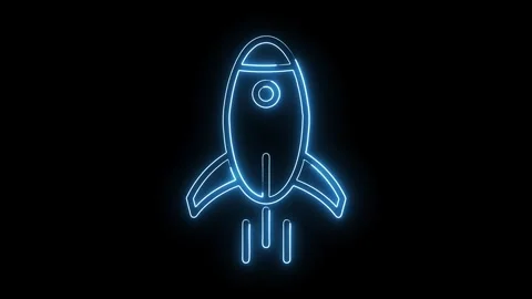 Glowing blue rocket launch animation on black background success startup co.. Stock Footage 308192927