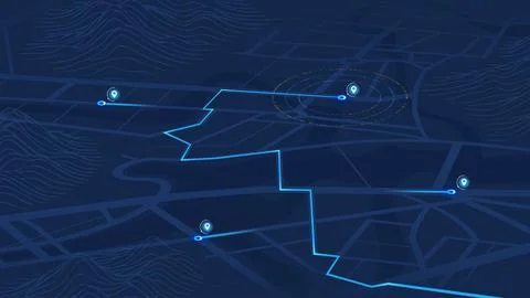 Glowing Blue Route Map with Location Markers. Vector illustration. Stock Illustration