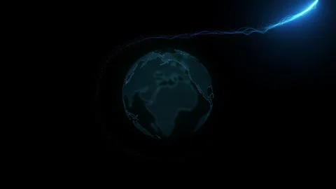 Glowing blue saber light trail orbiting the planet Stock Footage 345815797