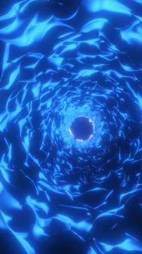 Glowing blue sci-fi tunnel with glossy fluid walls, abstract wormhole backg.. Stock Illustration