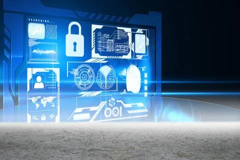 Glowing blue security interface 库存插图