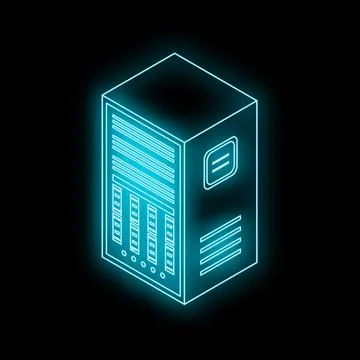 Glowing blue server unit icon representing data storage and processing Stock Illustration