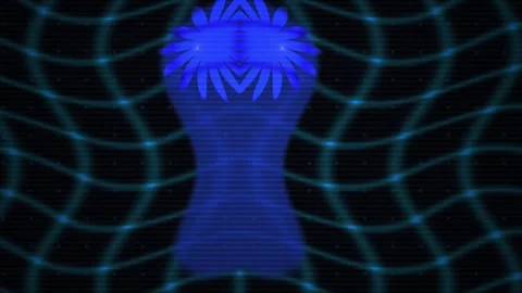 Glowing blue shapes on a dark background with grid lines. Stock Footage 336230245