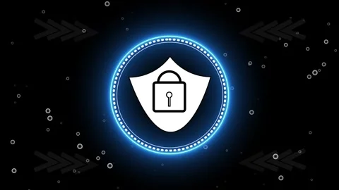 Glowing Blue Shield and Padlock Icon on Dark animation Background with Bubb.. Stockbeeldmateriaal 321586351