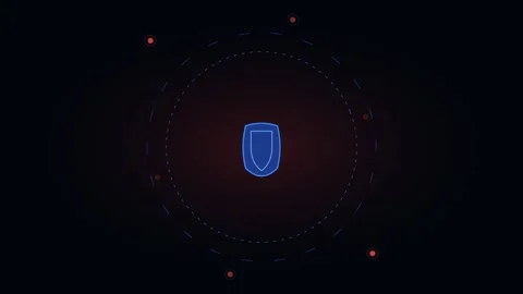 A glowing blue shield icon centered within a dark digital radar interface Vídeos de archivo 338310850