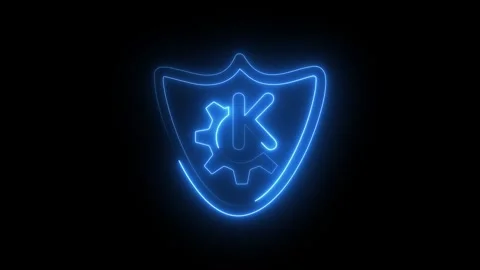 Glowing blue shield icon with letter k and gear symbol Video stock 344794450