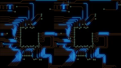 Glowing blue signals moving through circuit board 動画素材 340628870