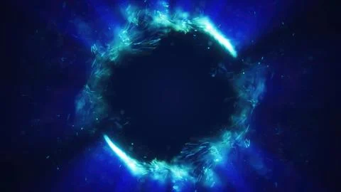 A glowing blue singularity of energy and light forming a dynamic circular str Stock Illustration