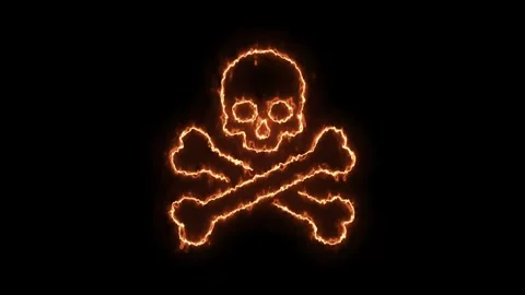 Glowing Blue Skull and Crossbones Animation on Black Stock Footage 306405442