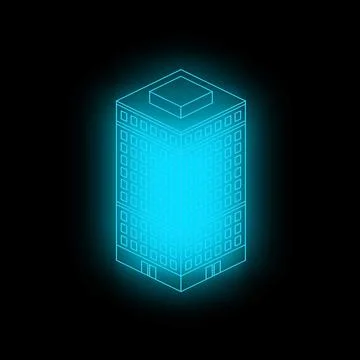 Glowing blue skyscraper illuminating dark background representing modern ar.. Ilustração Stock
