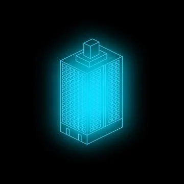 Glowing blue skyscraper standing out in the darkness, isometric projection Stock Illustration