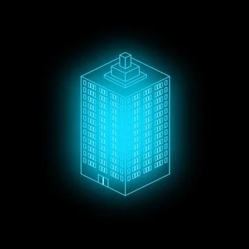 Glowing blue skyscraper standing out in dark night, futuristic isometric pr.. Stock Illustration
