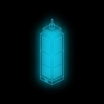 Glowing blue skyscraper standing tall against dark background Ilustración de archivo