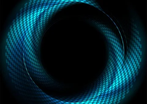 Glowing blue smooth 3d circle and spiral dotted lines abstract tech geometric Illustrazione stock
