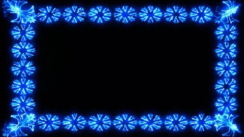 Glowing blue snowflake border frame on black background Video stock 347513308